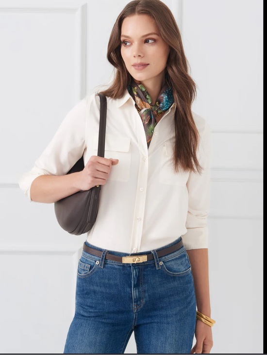 J. McLaughlin Tops - J. McLaughlin Egret White Silk Shirt with Chest Pockets